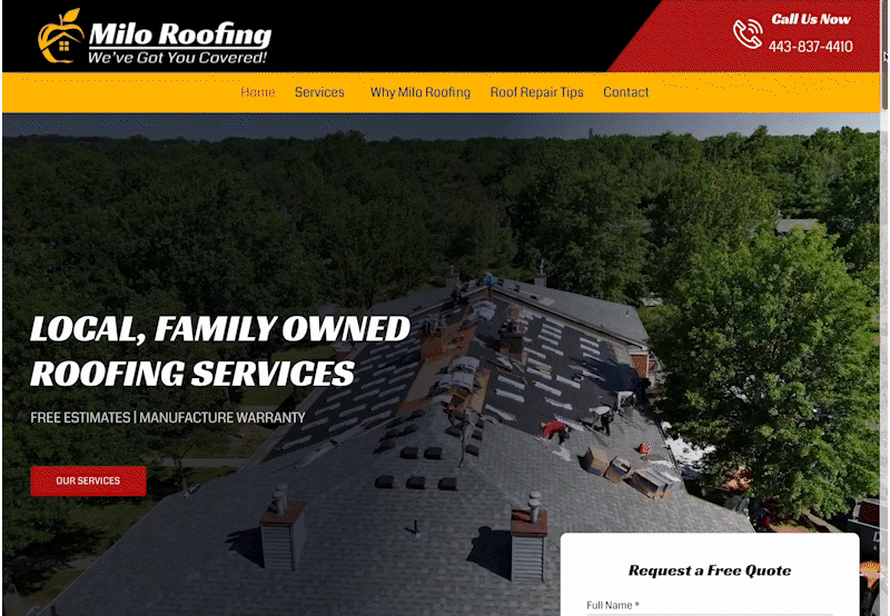 milo roofing site example powered by bleagolf
